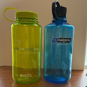 Brita and Nalgene Water Bottles - Green and Blue